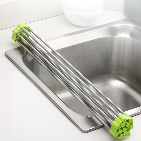 Kệ Để Chén Xếp Gọn Inox Gắn Bồn Rửa Chén, Có Thể Cuộn Tròn, Giải Pháp Tiện Ích Cho Mọi Gia Đình