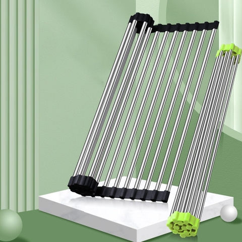 Kệ Để Chén Xếp Gọn Inox Gắn Bồn Rửa Chén, Có Thể Cuộn Tròn, Giải Pháp Tiện Ích Cho Mọi Gia Đình