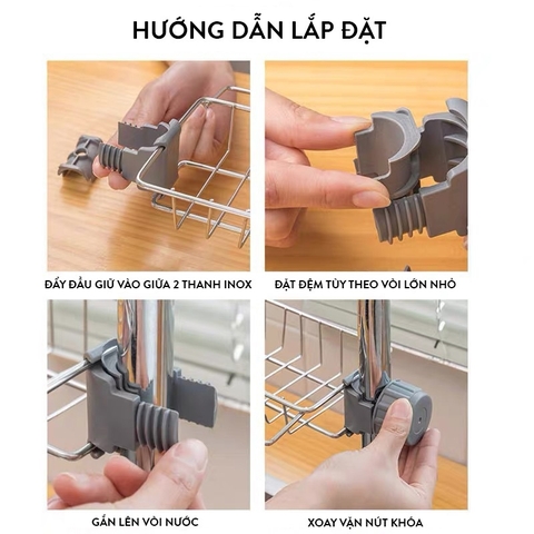 Khay Inox Gắn Vòi Rữa Chén, Lavabo, Kệ Giá Treo Để Đồ, Dụng Cụ Đa Năng Tiện Dụng, Có Giá Treo Khăn