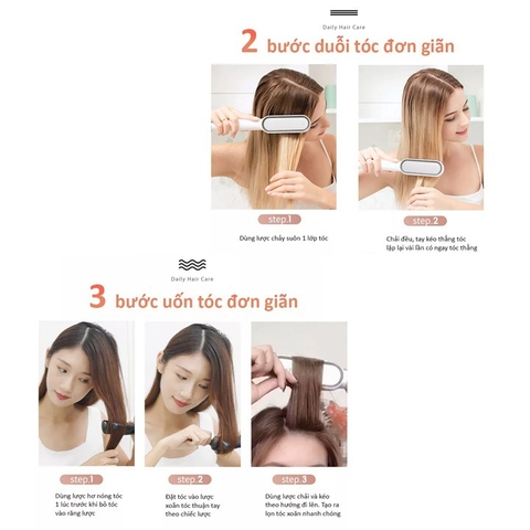 Lược Điện Chải Tóc Tạo Kiểu Uốn Thẳng 3 In 1 Đa Năng Cao Cấp Chuyên Nghiệp Dành Cho Salon 6 Mức Nhiệt