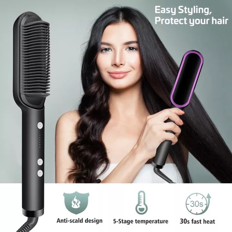 Lược Điện Chải Tóc Tạo Kiểu Uốn Thẳng 3 In 1 Đa Năng Cao Cấp Chuyên Nghiệp Dành Cho Salon 6 Mức Nhiệt
