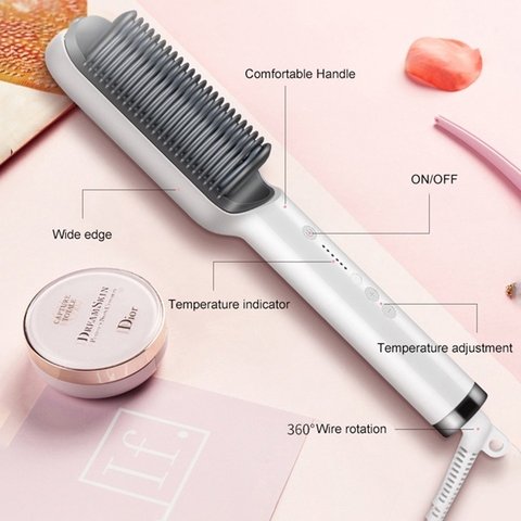 Lược Điện Chải Tóc Tạo Kiểu Uốn Thẳng 3 In 1 Đa Năng Cao Cấp Chuyên Nghiệp Dành Cho Salon 6 Mức Nhiệt