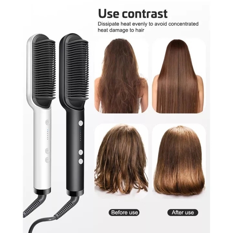 Lược Điện Chải Tóc Tạo Kiểu Uốn Thẳng 3 In 1 Đa Năng Cao Cấp Chuyên Nghiệp Dành Cho Salon 6 Mức Nhiệt