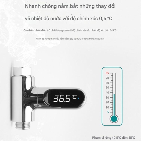 Nhiệt Kế Vòi Hoa Sen Đèn Led Không Dùng Pin, Chỉ Báo Nhiệt Độ Nước Cho Vòi Có Nguồn Dòng Chảy Thời Gian Thực Chính Xác
