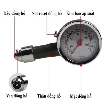 Đồng Hồ Chuyên Dụng Đo Áp Suất Lốp Xe Hơi, Xe Máy – Nhỏ Gọn, Chính Xác, Cần Có Trong Mọi Chiếc Xe