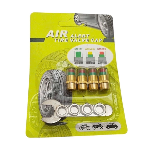 Bộ 4 Van Cảnh Báo Áp Suất Lốp Lõi Đồng Xe Máy, Ô Tô, Theo Dõi Áp Suất Bánh Xe Với 3 Màu Kèm Con Tán Và Cờ Lê Lắp Ráp