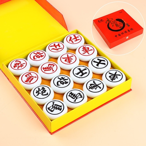 Cờ Tướng Cao Cấp Giả Ngọc Trắng Xanh Nhựa Melamin Nguyên Khối Kèm Bàn Cờ Da PU Size 38-48mm