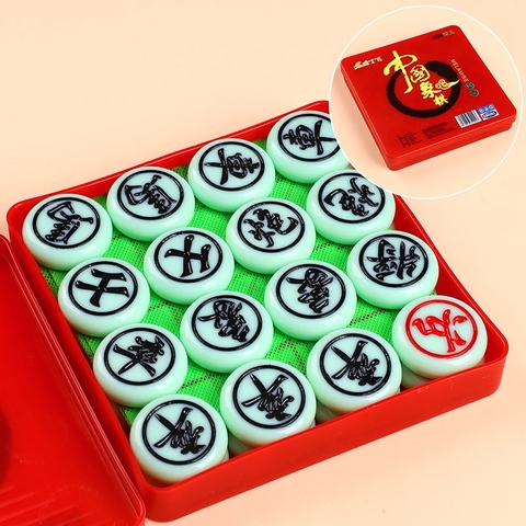 Cờ Tướng Cao Cấp Giả Ngọc Trắng Xanh Nhựa Melamin Nguyên Khối Kèm Bàn Cờ Da PU Size 38-48mm