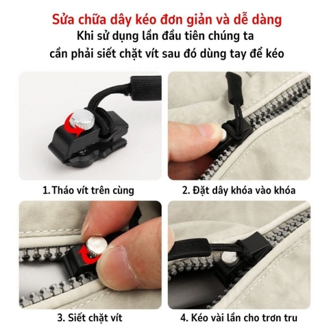 Khóa Kéo Zipper 3 Kích Cỡ Đa Năng, Sửa Chữa Nhanh Dây Kéo Zip Của Ba Lô, Quần Áo, Túi Xách