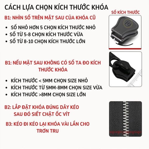 Khóa Kéo Zipper 3 Kích Cỡ Đa Năng, Sửa Chữa Nhanh Dây Kéo Zip Của Ba Lô, Quần Áo, Túi Xách