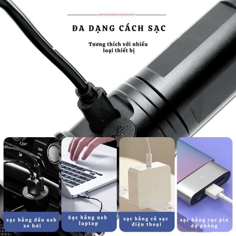 Đèn Pin Siêu Sáng Dùng Chip Led XHP50 Dùng Pin 26650 Dung Lượng Cao, Có Led Báo Dung Lượng Đèn Cầm Tay Cao Cấp