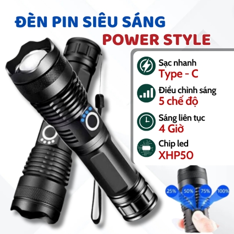Đèn Pin Siêu Sáng Dùng Chip Led XHP50 Dùng Pin 26650 Dung Lượng Cao, Có Led Báo Dung Lượng Đèn Cầm Tay Cao Cấp