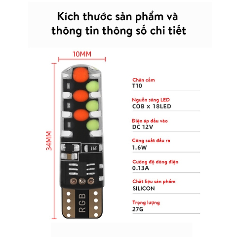 [Có Lưu Màu] Đèn Led Demi Xi Nhan Xe Máy T10 Silicone COB RGB 16 Màu Có Remote (1 Cặp + Remote)