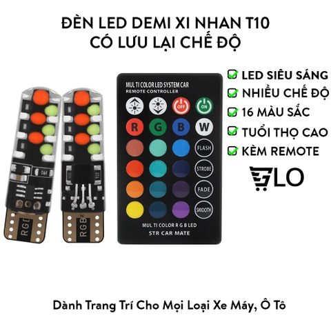 [Có Lưu Màu] Đèn Led Demi Xi Nhan Xe Máy T10 Silicone COB RGB 16 Màu Có Remote (1 Cặp + Remote)