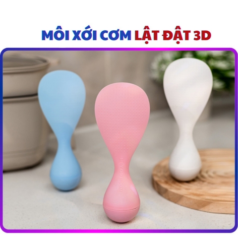 Môi Xới Cơm LẬT ĐẬT Cao Cấp Chịu Nhiệt, Tự Đứng Không Bị Đổ, Muôi Cơm Hạt Vân 3D Không Dính Cơm An Toàn Dễ Dử Dụng