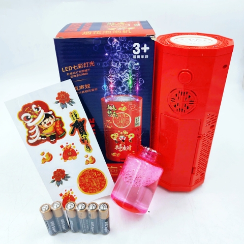 [Loại Lớn Kèm 6 Pin AA] Máy Thổi Bong Bóng Pháo Hoa 10 Lỗ Dung Tích 120ml Có Nhạc Và Đèn Trang Trí Chào Mừng Năm Mới