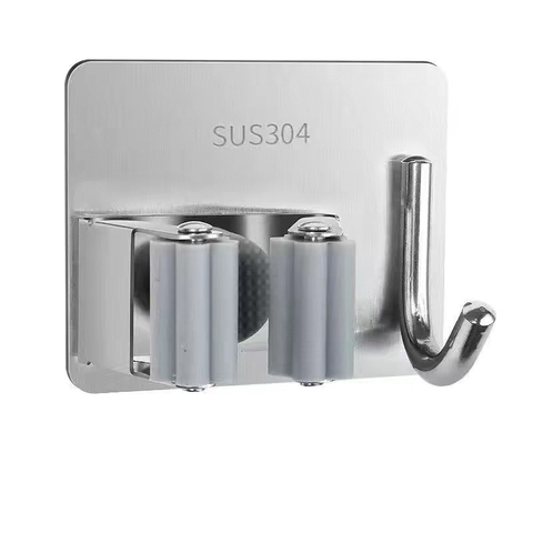 Móc Kẹp Inox Treo Chổi, Cây Lau Nhà Đa Năng Chịu Lực Đến 15kg, Không Cần Khoan, Có Keo Dán Kèm Theo
