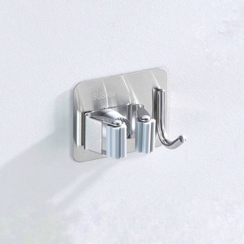 Móc Kẹp Inox Treo Chổi, Cây Lau Nhà Đa Năng Chịu Lực Đến 15kg, Không Cần Khoan, Có Keo Dán Kèm Theo