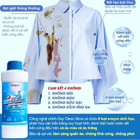 Bột Tẩy Vết Bẩn Đa Năng Oxi Clean Ximo Home, Tẩy Vết Bẩn, Nấm Mốc, Ố Vàng, Khử Khuẩn An Toàn 350g