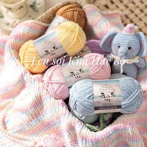 Len nhung Susan's Family, len bông sữa sợi 3mm cuộn 50g