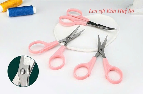 Kéo cắt chỉ mũi cong, màu hồng, không có nắp