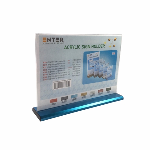 Kệ mica 2 mặt Enter E35 300x210mm đế nhôm A4 ngang, Kệ menu nhà hàng, Standee mica để bàn, Bảng quét mã QR Code (10)