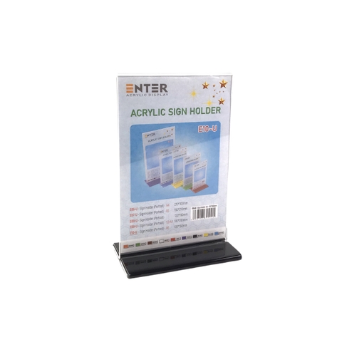 Kệ mica 2 mặt Enter E10-U 100x150mm đế lùa uốn bằng, Kệ menu nhà hàng, Standee mica để bàn, Bảng quét mã QR Code