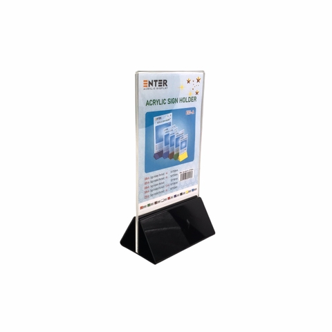 Kệ mica 2 mặt Enter E10-A 100x150mm đế lùa uốn chân chữ A, Kệ menu nhà hàng, Standee mica để bàn, Bảng quét mã QR Code
