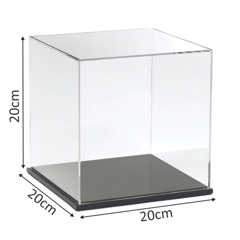 Hộp mica Enter BOX103 20x20x20cm mica dày 2mm, đế đen 5mmx2 vuông, Hộp trưng bày mô hình, Hộp mica trong chống bụi
