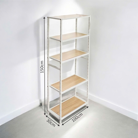 Kệ sắt 5 tầng Enter KG100150-5 100x30x150cm, Kệ đa năng nâng hạ tầng, Kệ sắt tầng gỗ, Giá sắt