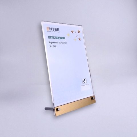 Kệ mica 1 mặt Enter E48 150x210mm liên kết bulon A5 đứng, Kệ menu nhà hàng, Standee mica để bàn, Bảng quét mã QR Code