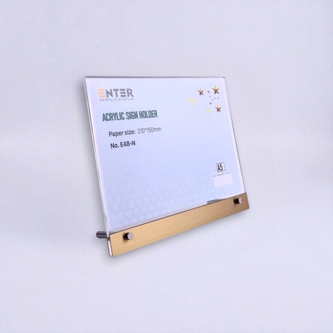 Kệ mica 1 mặt Enter E48-N 210x150mm liên kết bulon A5 ngang, Kệ menu nhà hàng, Standee mica để bàn, Bảng quét mã QR Code