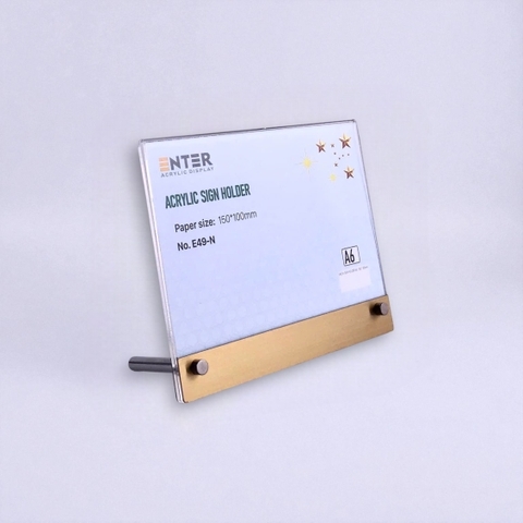 Kệ mica 1 mặt Enter E49-N 150x100mm liên kết bulon A6 ngang, Kệ menu nhà hàng, Standee mica để bàn, Bảng quét mã QR Code