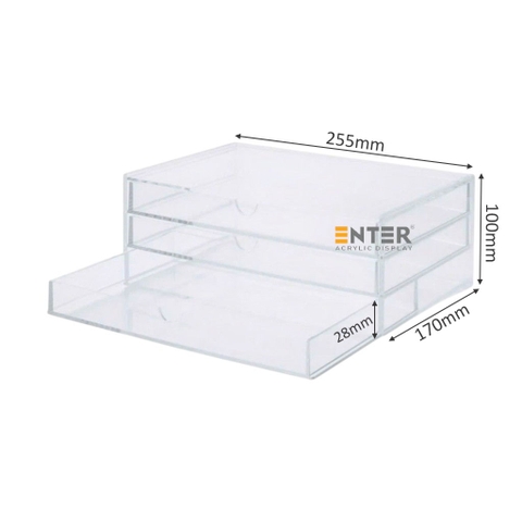 Kệ trưng bày mica Enter TB705 255x170x100mm 3 ngăn cửa kéo, hộc kéo, hộp trang sức