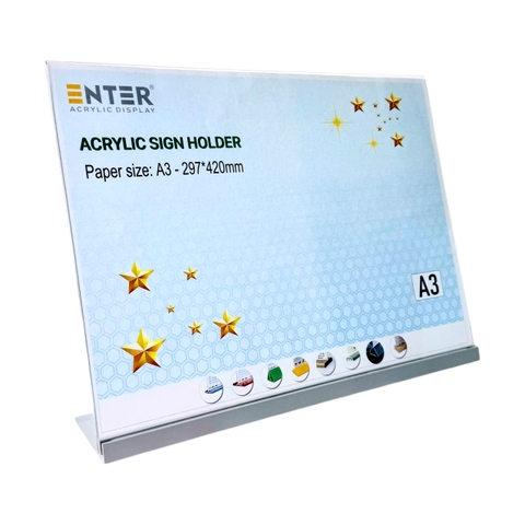 Kệ mica 1 mặt Enter E56 420x297mm đế nhôm A3 ngang