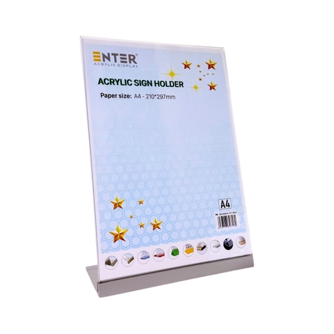 Kệ mica 1 mặt Enter E55 210x297mm đế nhôm A4 đứng