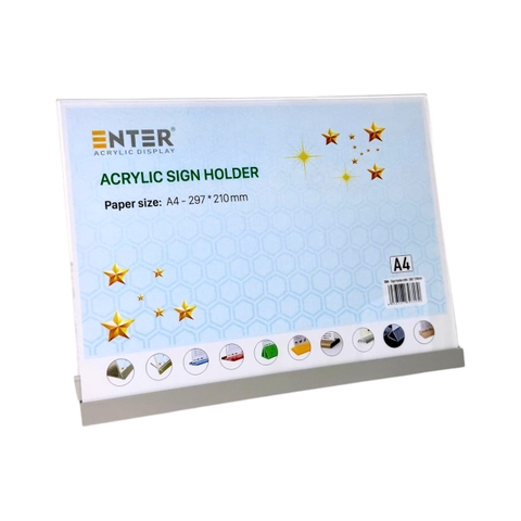 Kệ mica 1 mặt Enter E54 297x210mm đế nhôm A4 ngang