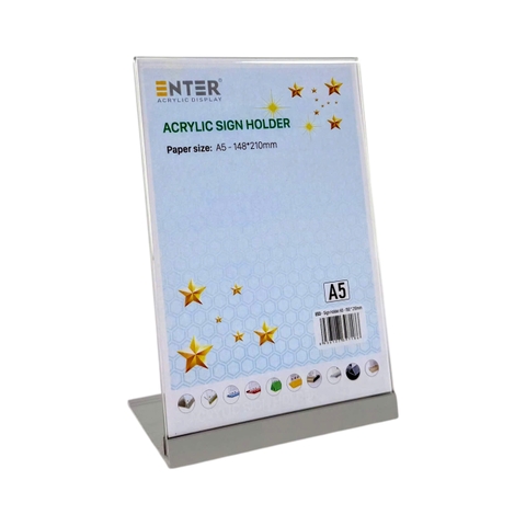 Kệ mica 1 mặt Enter E53 150x210mm đế nhôm A5 đứng