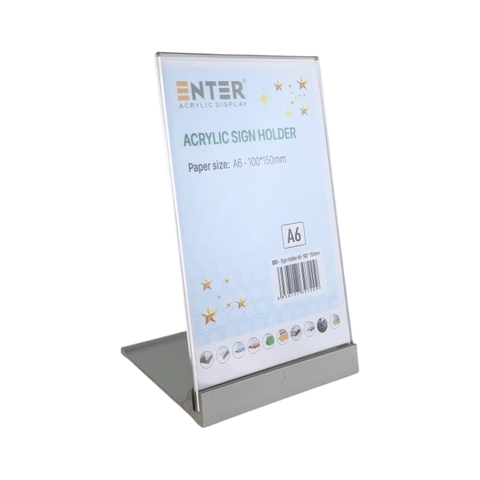 Kệ mica 1 mặt Enter E51 100x150mm đế nhôm A6 đứng