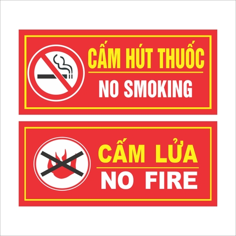 Bảng cấm lửa / cấm hút thuốc 35x15cm màng mica 0.5mm dán decal