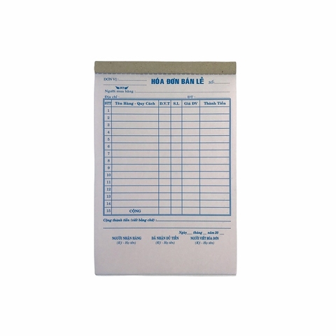 Hóa đơn bán lẻ NY 13x20cm 2 liên 50 bộ (10/100)