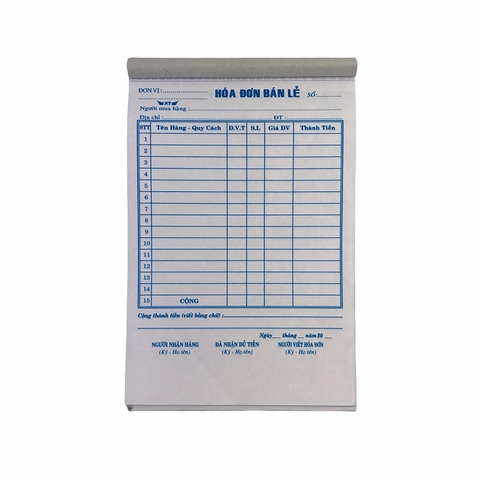 Hóa đơn bán lẻ NY 13x20cm 3 liên 33 bộ có đế (10/100)