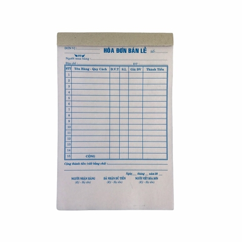 Hóa đơn bán lẻ NY 13x20cm 3 liên 33 bộ có đế (10/100)