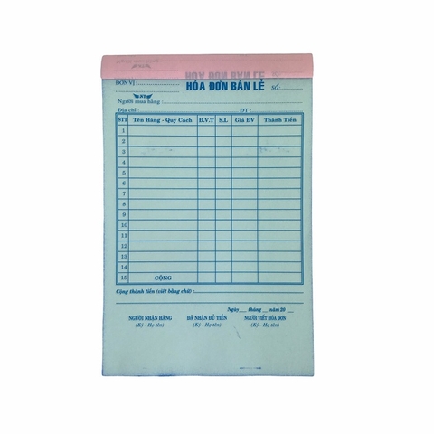 Hóa đơn bán lẻ NY 13x20cm 3 liên 33 bộ có đế (10/100)