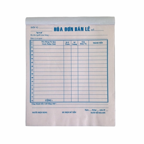 Hóa đơn bán lẻ NY 16x20cm 2 liên 50 bộ A5 (10/120)
