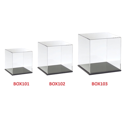Hộp mica Enter BOX101 10x10x10cm mica dày 2mm, đế đen 5mmx2 vuông, Hộp trưng bày mô hình, Hộp mica trong chống bụi