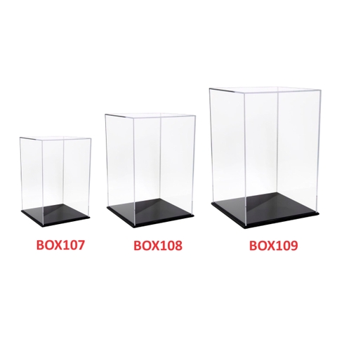 Hộp mica Enter BOX107 10x10x15cm mica dày 2mm, đế đen 5mmx2 chữ nhật đứng, Hộp trưng bày mô hình, Hộp mica trong chống bụi