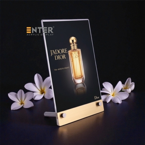 Kệ mica 1 mặt Enter E49 100x150mm liên kết bulon A6 đứng, Kệ menu nhà hàng, Standee mica để bàn, Bảng quét mã QR Code
