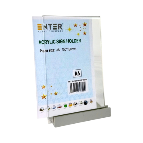 Kệ mica 1 mặt Enter E51 100x150mm đế nhôm A6 đứng