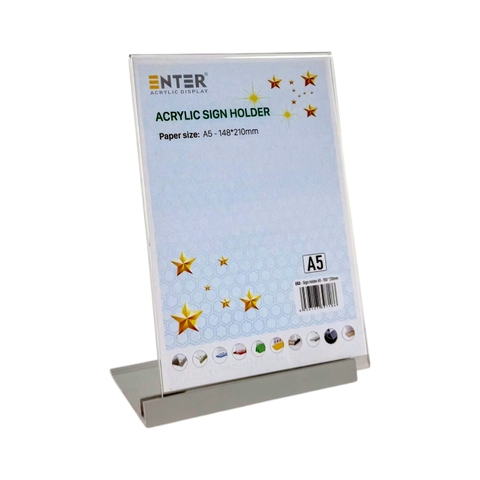 Kệ mica 1 mặt Enter E53 150x210mm đế nhôm A5 đứng